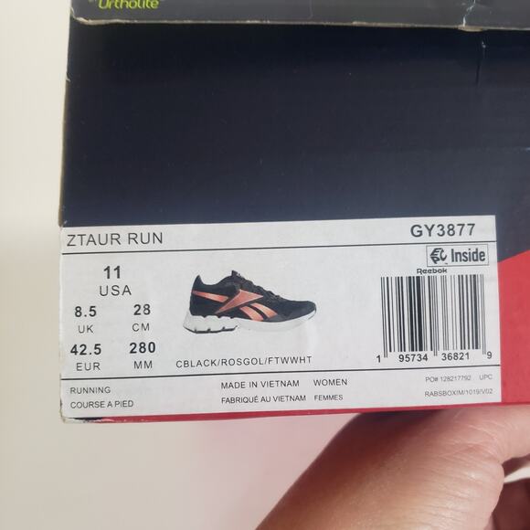 Reebok‎ Womens Ztaur Running Shoe Size 11 GY3877 Black / Rose Gold. Brand New - Picture 3 of 7